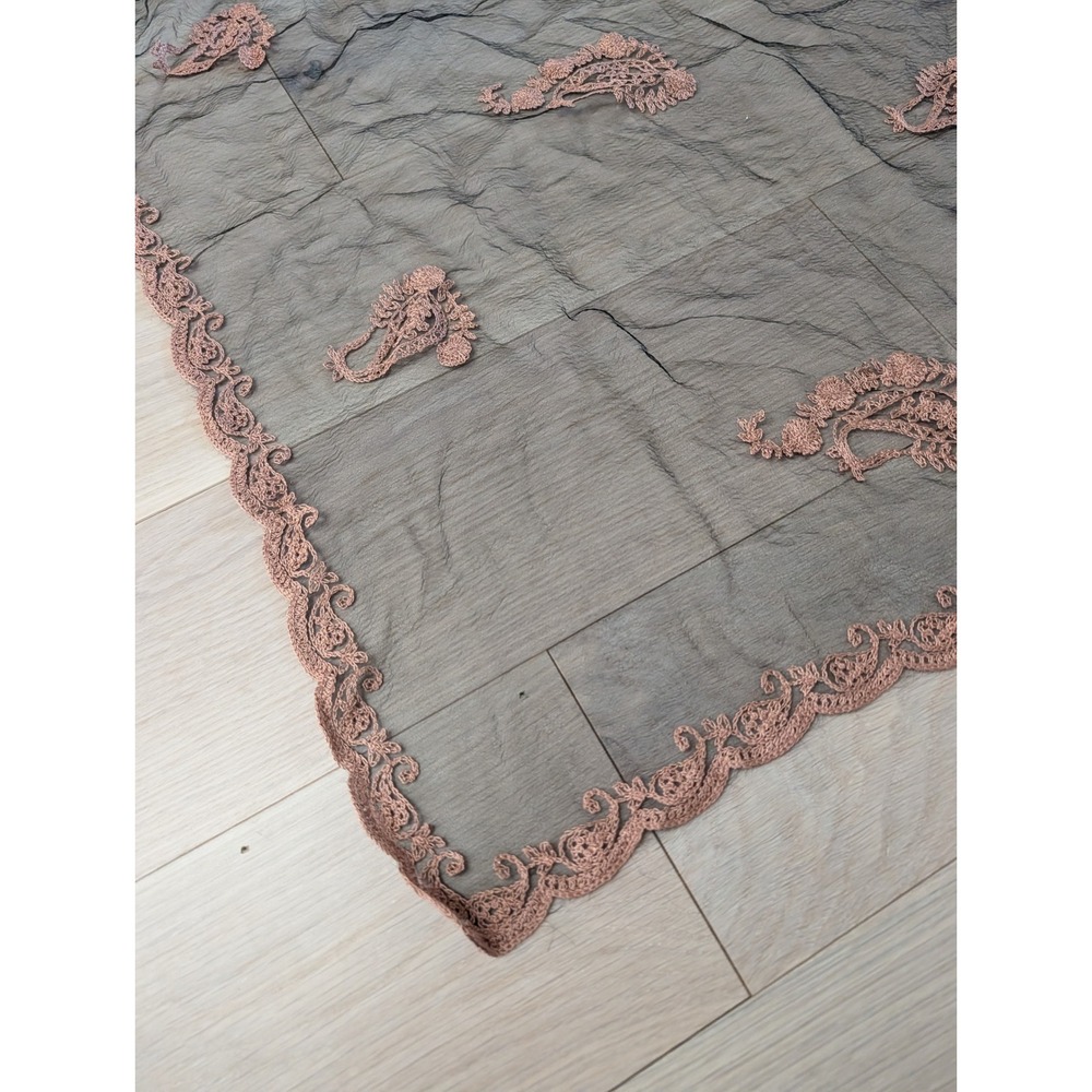 Vintage Sheer Paisley Embroidered Scarf Romantic Boho Cottagecore Dark Academia - Picture 3 of 8